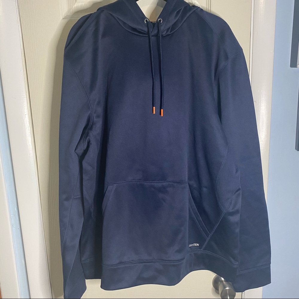 Blue Hoodie with orange hood